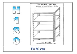 Shelf with Smooth Shelves 180 H- Depth 30cm