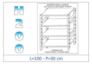 IN-G46910030B Shelf with 4 smooth shelves hook fixing dim cm 100x30x200h 
