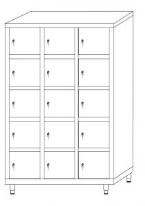 IN-Z.695.15 Mueble de almacenamiento multicompartimentos de zinc plastificado con 15 puertas - Dim. 120x40x180 H