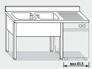 EUG1346-16 fregadero para lavadora con patas ECO cm 160x60x85h 2v sg derecha