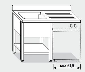 Fregadero EUG1416-12 para lavadora. sobre patas ECO cm 120x60x85h 1v sg derecha - estante inferior