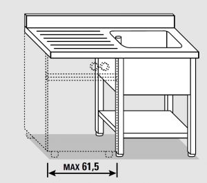 Fregadero EUG1426-13 para lavadora. sobre patas ECO cm 130x60x85h 1v izquierda izquierda - estante inferior
