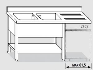 EUG1447-16 fregadero para lavadora ECO con patas cm 160x70x85h 2v sg derecha - estante inferior