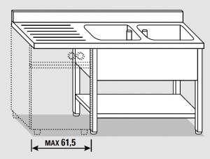 Fregadero EUG1456-18 para lavadora. sobre patas ECO cm 180x60x85h 2v izquierda izquierda - estante inferior