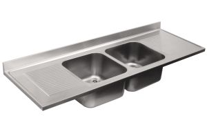 LV7064 Top sink Aisi304 stainless steel sink dim.2400X700 2 bowls 500x500 2 drainers