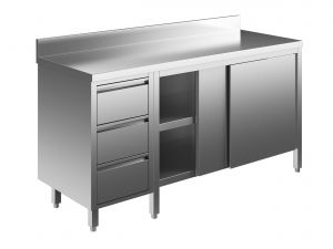 EU04004-22 tavolo armadio ECO cm 220x60x85h  piano alzatina - porte scorr - cass 3c sx