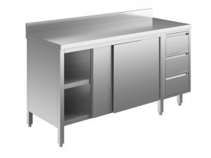 EU04103-19 tavolo armadio ECO cm 190x70x85h  piano alzatina - porte scorr - cass 3c dx
