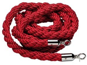T106321 Cuerda roja burdeos 2 mosquetones de fijación cromadas para poste separador 1,5 m