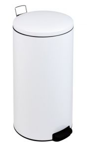 T112306 White steel Pedal bin with silent closing lid 30 liters