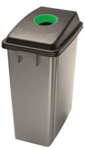 T114208 Waste bin with green upper opening lid
