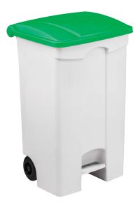 T115098 Contenitore mobile a pedale in plastica bianco coperchio verde 90 litri (confezione da 3 pezzi)