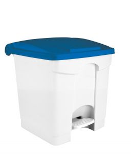 T115305 White Plastic pedal bin Blue lid 30 liters (Pack of 3 pieces)