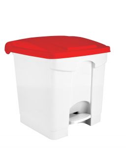T115357 White Plastic pedal bin Red lid 30 liters 