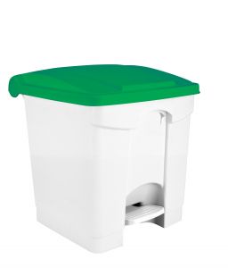 T115358 White Plastic pedal bin Green lid 30 liters 