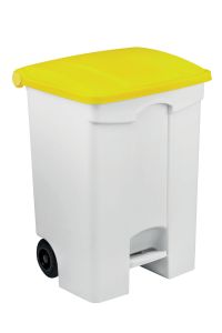 T115576 Mobile plastic pedal bin White 70 liters Yellow lid