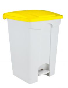 T115706 White Plastic pedal bin Yellow lid 70 liters (Pack of 3 pieces)