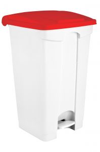 T115957 White Plastic pedal bin Red lid 90 liters 