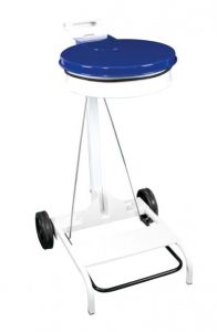 T601045 White steel Wheeled pedal operated sack holder Blue lid