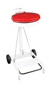 T601047 White steel Wheeled pedal operated sack holder Red lid