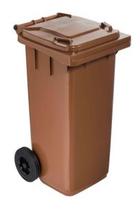 T766614 Brown Plastic waste container for outdoor on 2 wheels 120 liters