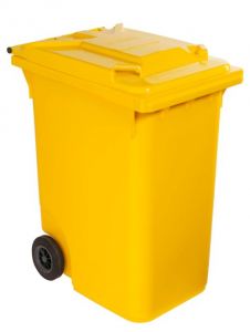 T766631 Yellow Plastic waste container for outdoor on 2 wheels 360 liters
