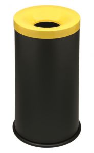T770016 Corbeille à papier anti-feu métal noir avec couvercle Jaune 50 litres 