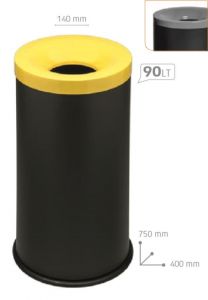 T770024 Corbeille à papier anti-feu métal noir avec couvercle Gris 90 litres