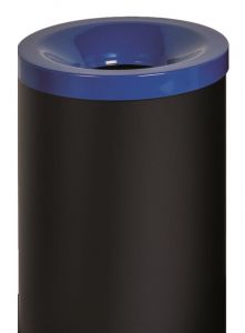 T770025 Fireproof paper bin Black steel with blue colored lid 90 liters
