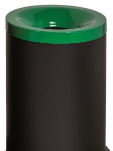 T770028 Fireproof paper bin Black steel with green colored lid 90 liters