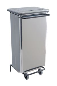T790644 Brushed Stainless steel Wheeled pedal waste bin 110 liters